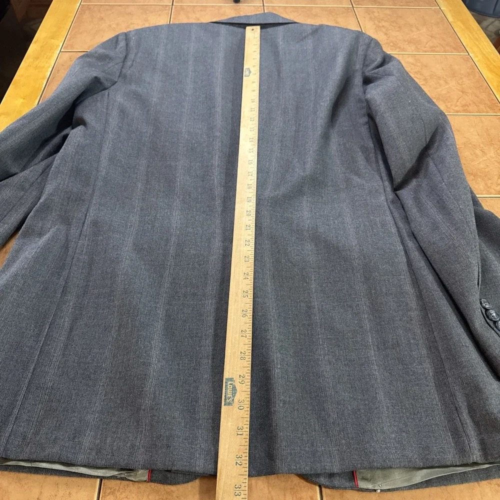 VTG Van Julian 2 Pc Wool Suit Blue Stripe Jacket Sz 44L Pants 38 x 30 USA Made